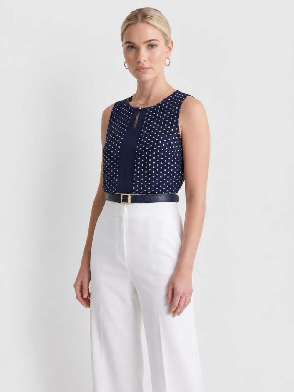 Faith And Joy Polka Dot Tank Top Size S Navy Blue Sleeveless